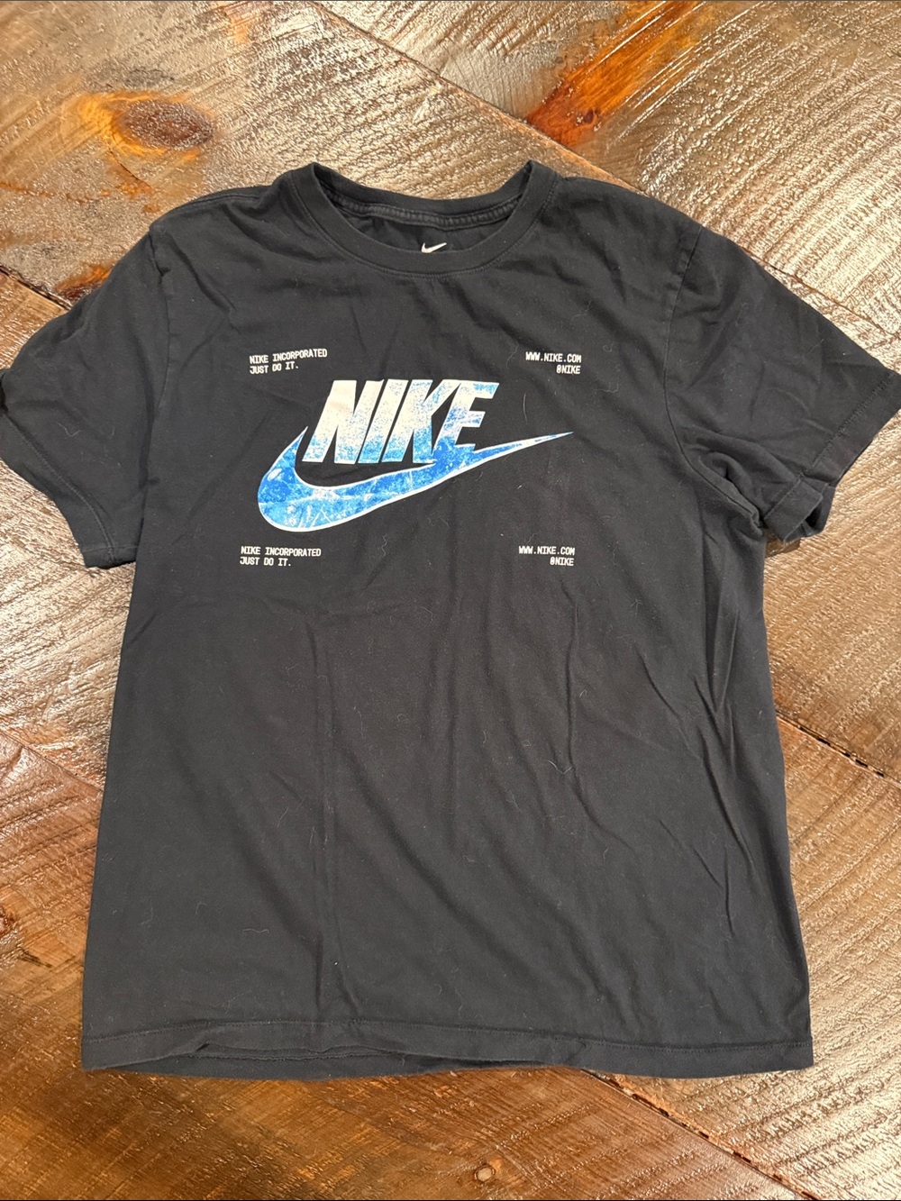 Nike Black Short Sleeve Tee with Blue Marbled Logo